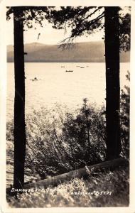 Diamond Lake Oregon~View of Lake Between Trees~Boats on Water~1940s RPPC