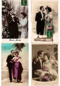 GLAMOUR ROMANTIC COUPLES Lot of 700 CPA Vintage Real Photo Postcards (PART I.)