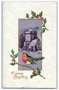 Jasper MN Postcard Christmas Song Bird Holly Berries House Scene Winter 1909
