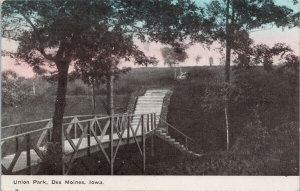 Union Park Des Moines IA Iowa Foot Bridge Woodward Cancel Postcard H14