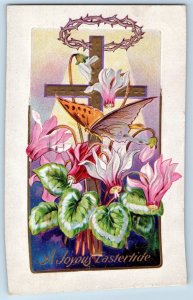 Oshkosh Wisconsin WI Postcard Easter Holy Cross Flowers Butterfly Embossed 1912