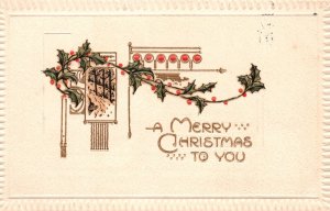 Vintage Postcard 1910's Merry Christmas To You Landscape Bordered Embossed