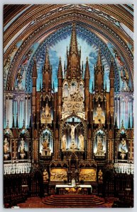 Postcard Main Altar Interior of Notre Dame Church Montreal Quebec Canada CAN