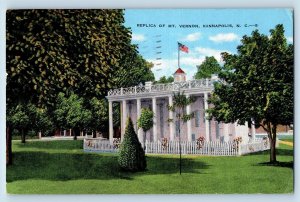 Kannapolis North Carolina NC Postcard View Of Replica Mt. Vernon 1949 Vintage