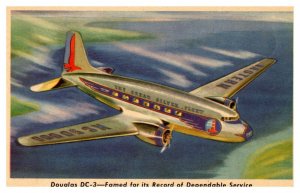 Douglas DC-3 Great Silver Fleet Aircraft Famous Dependable Service Postcard S09