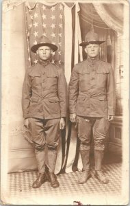 RPPC Vintage Real Photo Postcard WW1 Soldiers American Flag PC-33