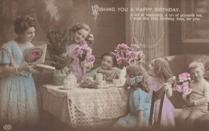 Childrens Birthday Party Happy Greetings Antique WW1 Postcard