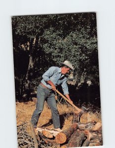 Postcard Ronald Reagan chopping wood at Santa Barbara ranch Santa Barbara CA USA