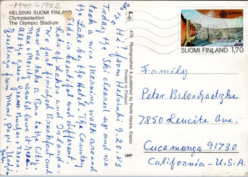 Postcard Finland Helsinki - Aerial Olympic Stadium