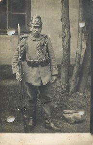 Bavarian troop infantry soldier German silver Wappen Helmet bayonet rifle, holed