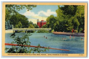 c1940's Truckee River Bridge Wingfield Park Reno Nevada NV Vintage Postcard 