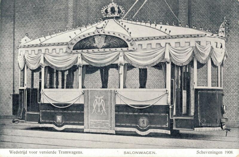 Wedstrijd voor versierde tramwagens Salonwagen - Scheveningen 1908 02.81