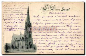 Old Postcard Mathauskirche Gruss aus Basel