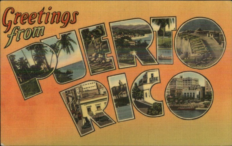 Puerto Rico Large Letter Linen Postcard