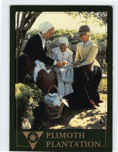 Postcard A Pilgrim Child Learning to Sew Plimoth Plantation Massachusetts USA