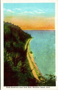 North Boulevard Mackinac Island Michigan MI UNP Unused Linen Postcard L1