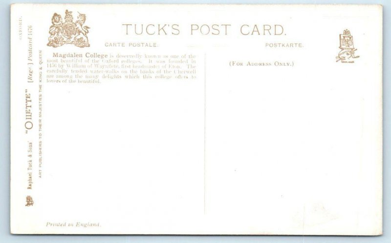 OXFORD, ENGLAND The Water Walks MAGDALEN COLLEGE Tuck Oilette c1910s Postcard