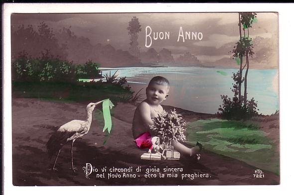 Photo of Baby with Stork, Buon Anno, Italian Happy New Year