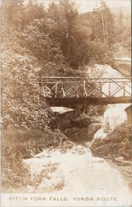 Pitch Fork Falls Yukon Route AK Alaska Walking Bridge c1935 RPPC Postcard E81