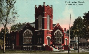 1912 First Presbyterian Church Pine Trees View Cedar Falls Iowa Posted Postcard