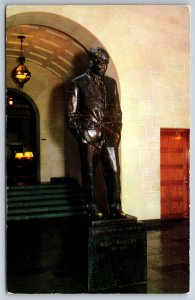 Claremore Oklahoma~Will Rogers Memorial Statue In Building~Vintage Postcard