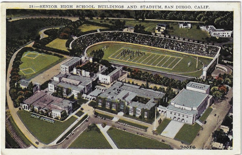 Senior High School Buildings & Stadium San Diego California Kashower Postcard