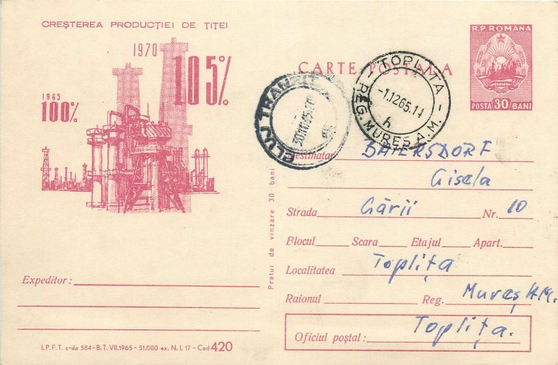 Romania postal stationery postcard Petrol Oil increase output ad