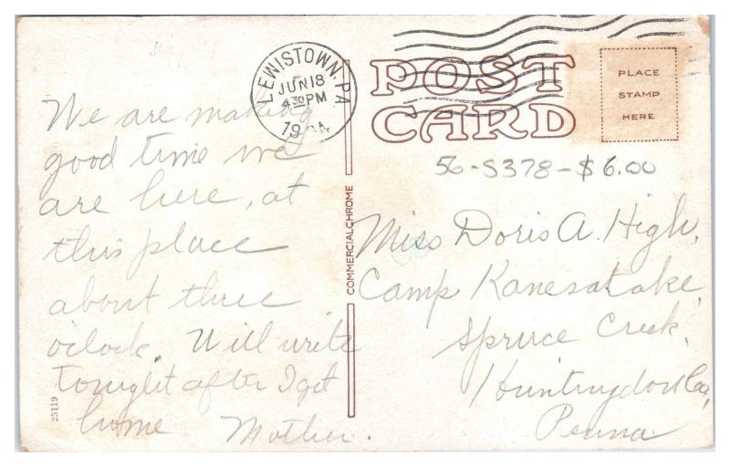 1934 Kishacoquillas Creek, Lewiston, PA Postcard