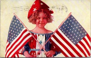 Young Girl Holding Flags 1909