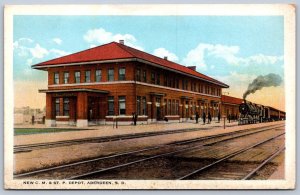 K46/ Aberdeen South Dakota Postcard c1910 New CM&STP Railroad Depot 450