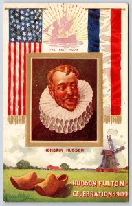 Vintage Postcard Hendrik Hudson Half Moon Flags Hudson-Fulton Celebration 1909