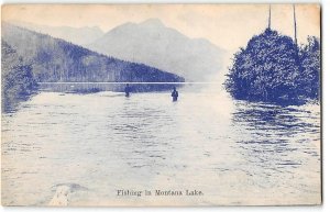 Antique Postcard Fishing in Montana Lake Cyanotype 1909 Missoula, MT