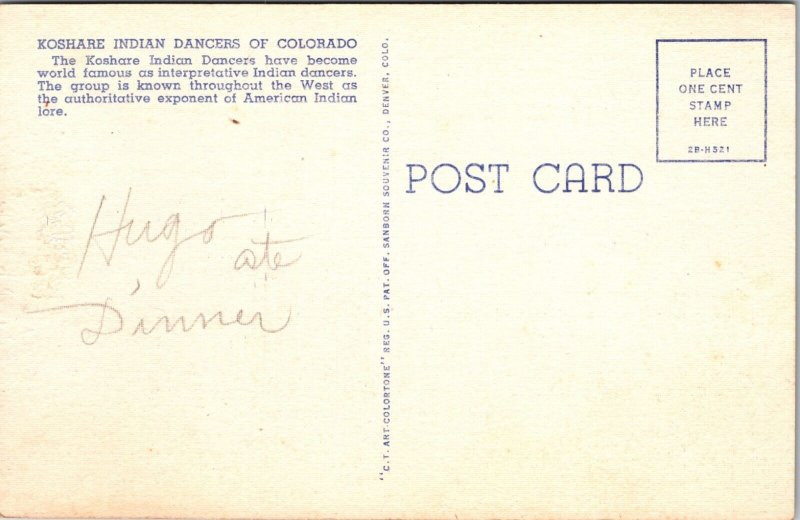 Koshare Indian Dancers Interpretive Colorado Postcard