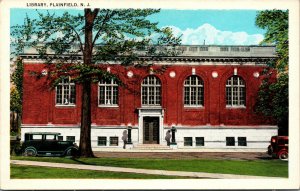 Vtg 1920s Public Library Old Car Plainfield New Jersey NJ Postcard