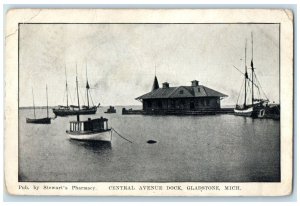 1909 Central Avenue Dock Boats House Scene Gladstone Michigan MI Posted Postcard