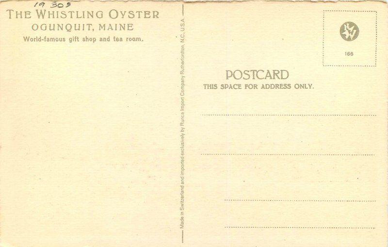 1930s Whistling Oyster Gift Shop Tea Room OGUNQUIT MAINE Linen postcard 4137