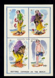 BES171 - Getting changed on the beach - Besley large comic postcard