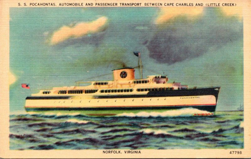 Ships S S Pocahontas Automobile and Passenger Transport Between Cape Charles ...