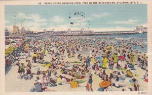 New Jersey Atlantic City Beach Scene Showing Steel Oier In The Background 1937