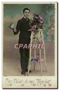 Postcard Old Man Fancy Flowers