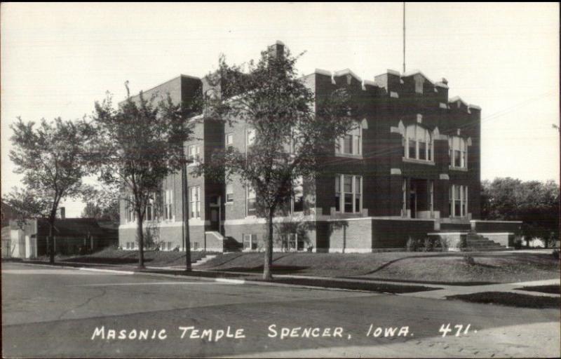 Spencer IA Masonic Temple Fraternal Real Photo Postcard rpx