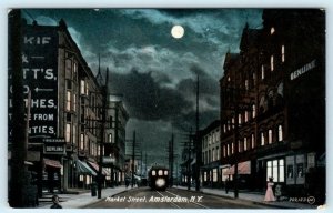 AMSTERDAM, New York NY ~ MARKET STREET at Night 1910s Montgomery County Postcard