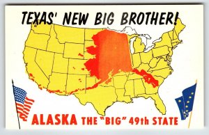 Postcard Greetings From Alaska Map Chrome 49th State Move Over Texas Big Brother