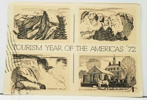 Tourism Year Of America '72 Yosemite Rushmore N. Falls Williamsburg Postcard F11