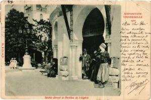 CPA PARIS EXPO 1900 - Spahis devant le Pavillon de l'Algérie (307039)