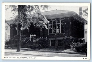 Liberty Indiana IN Postcard Public Library Building Trees Exterior 1940 Unposted