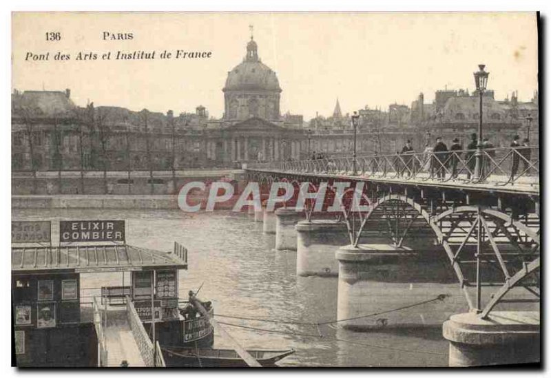 Old Postcard Paris Pont des Arts and Institut de France Elixir Combier Boat
