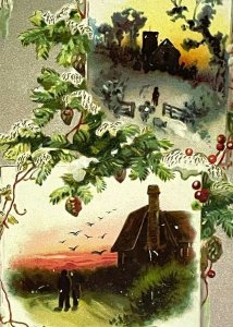 Vintage Raphael Tuck Early 1900 Christmas Snow Postcard Embossed Cottage