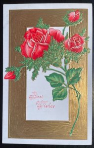 Vintage Victorian Postcard 1901-1910 Best Wishes - Single Red Rose