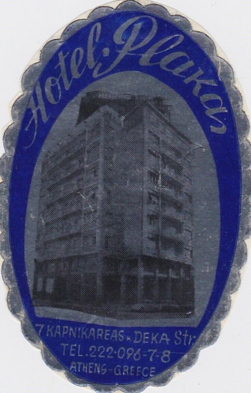 Greece Athens Hotel Plakas Vintage Luggage Label lbl1318.5